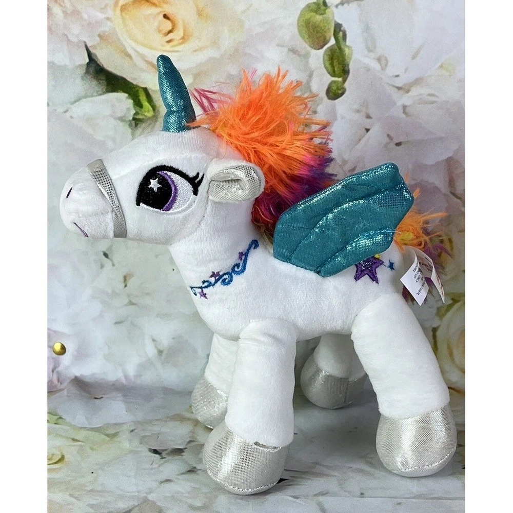 Unicorn Rainbow Hair Plush Shooting Star Linzy Stuffed Animal White Metallic